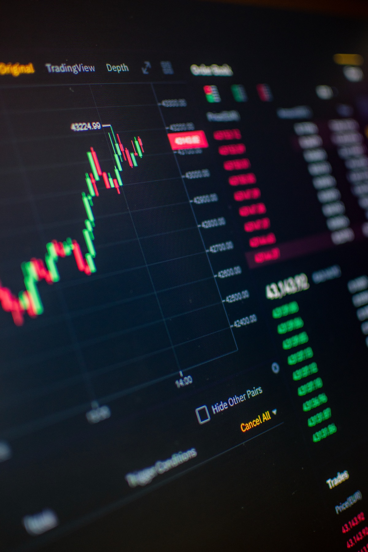 Market trading data on a screen